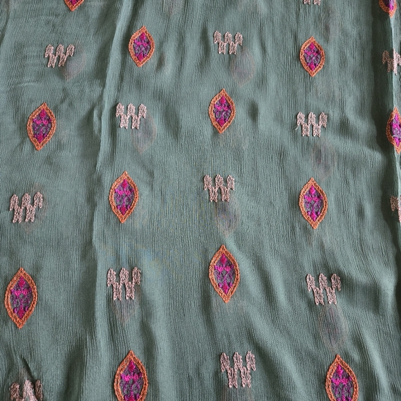 Embroidered Salwar Kameez Dupatta Long Scarf 100% Cotton Green Party Wear Dress - Picture 6 of 6